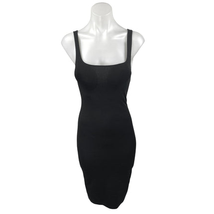 Zara Black Sleeveless Square Neck Back Slit Stretch Tank Midi Bodycon Dress Sz S