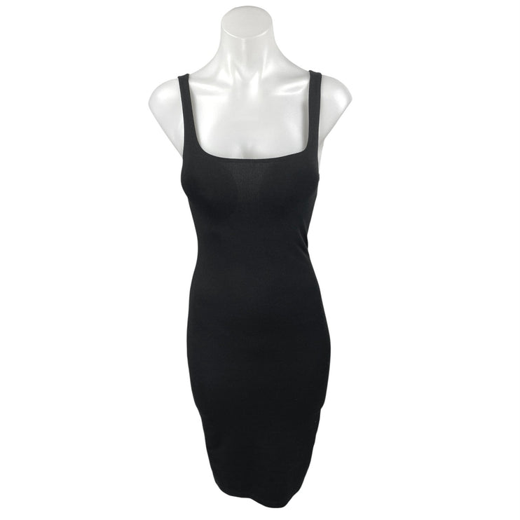 Zara Black Sleeveless Square Neck Back Slit Stretch Tank Midi Bodycon Dress Sz S