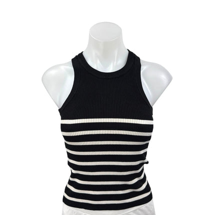 Zara Women's Black White Rib Knit Striped Sleeveless Racerback Crop Tank Top XS