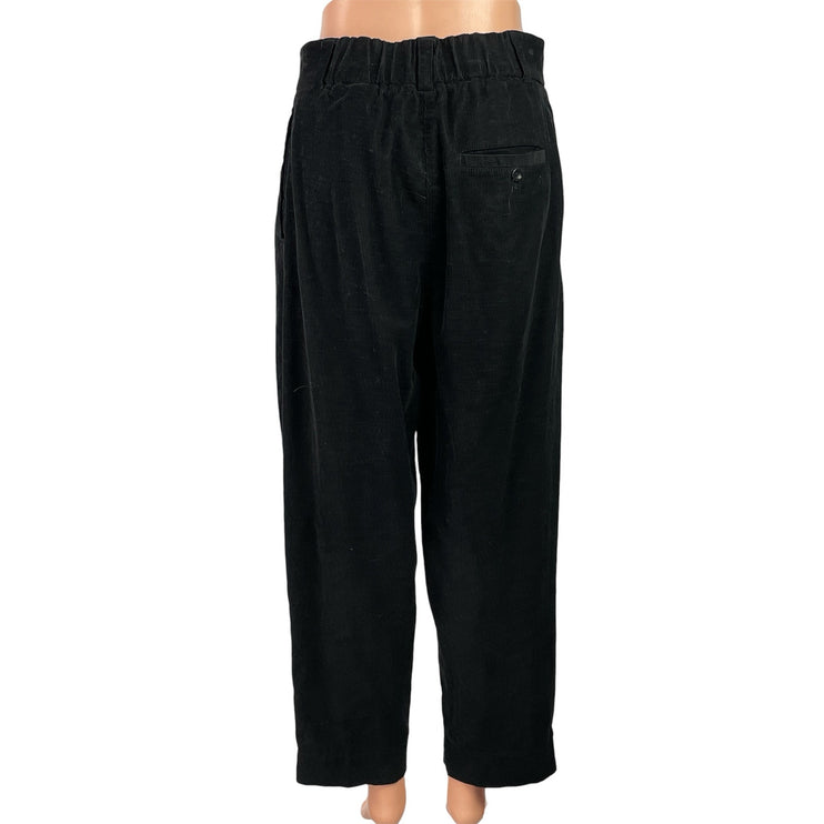 COS Women's Black Corduroy Pleated Wide Leg Baggy Cropped Trousers Pants Size 6