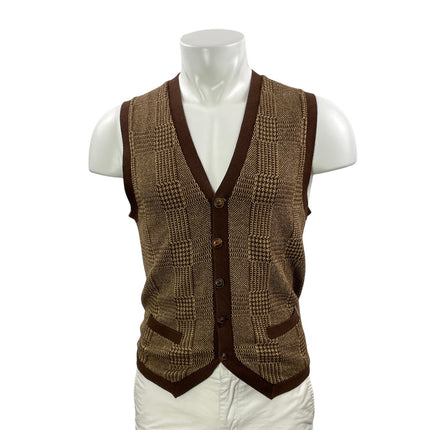 Polo Ralph Lauren Men's Brown Knit Houndstooth Sleeveless Sweater Vest Top Sz M