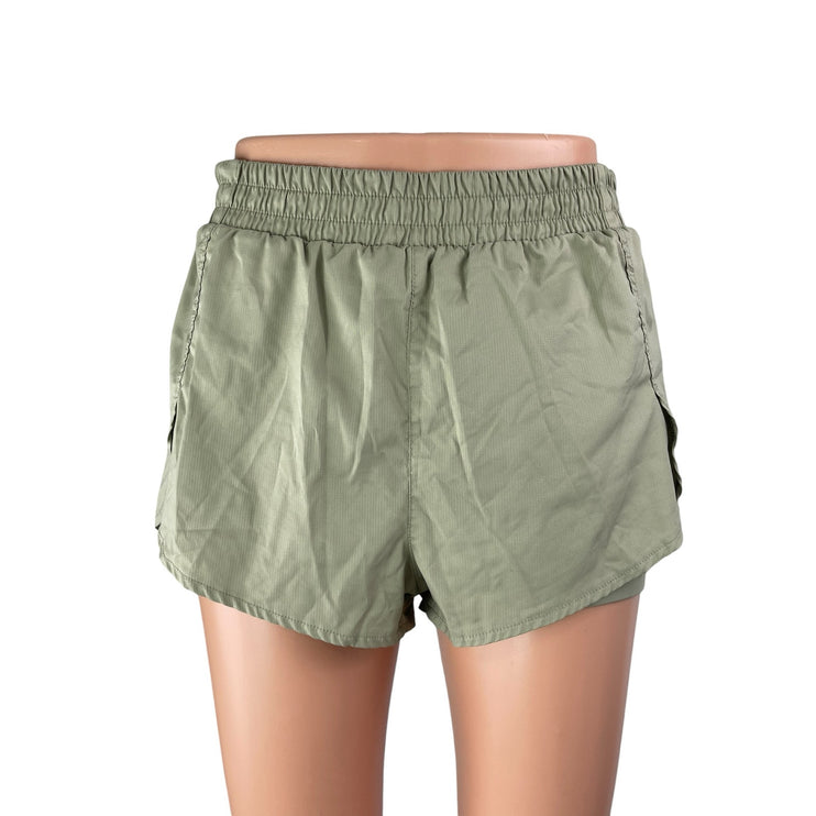 Girlfriend Collective Green High Rise Elastic Waist Activewear Mini Shorts Sz S