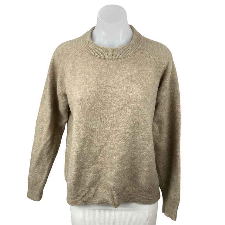 Zara Women's Beige Alpaca Wool Crew Neck Long Sleeve Sweatshirt Sweater Top Sz L