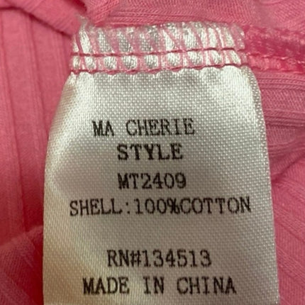 NEW Ma Cherie Pink Rib Knit Long Sleeve Aymmetric Zipper Cutout Sweater Top Sz L