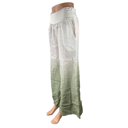 NEW Venti6 White Green Ombre High Rise Wide Leg Baggy Palazzo Trousers Pants S