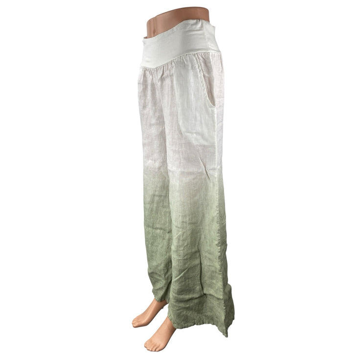 NEW Venti6 White Green Ombre High Rise Wide Leg Baggy Palazzo Trousers Pants S