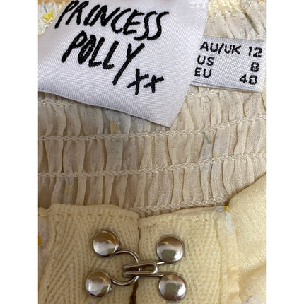 Princess Polly Yellow Short Puff Sleeve Floral Corset Bustier Crop Top Size 8