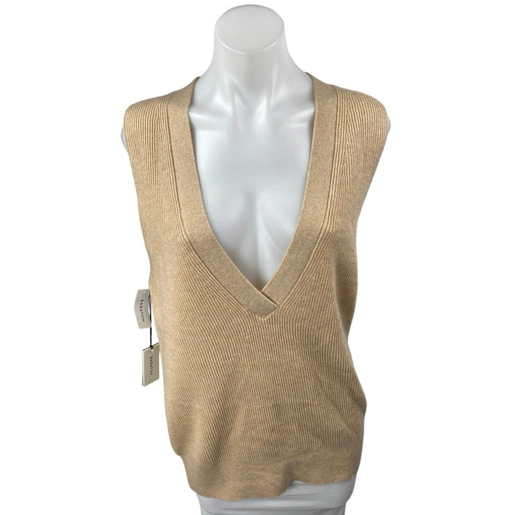 NEW Aritzia Babaton Sidney Tan Wool Cashmere Deep V Sweater Vest Top Size XXS