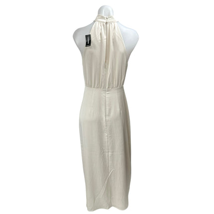 NEW Express Cream Silk Satin Sleeveless High Neck Slit Bridesmaid Sheath Dress S