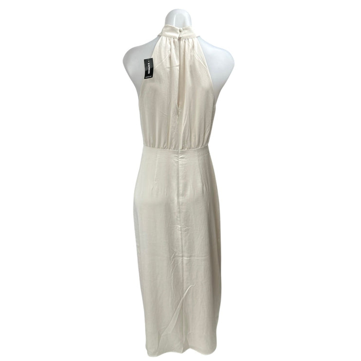 NEW Express Cream Silk Satin Sleeveless High Neck Slit Bridesmaid Sheath Dress S
