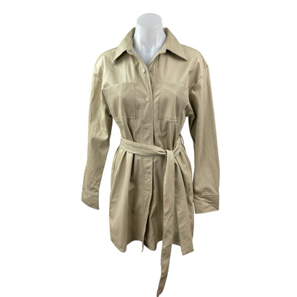 ASOS Collusion Beige Faux Vegan Leather Long Sleeve Belted Mini Shirt Dress Sz 6