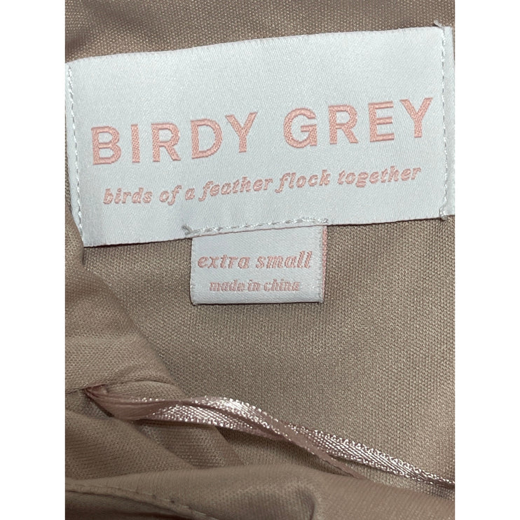 Birdy Grey Beige Nude Sleeveless Ruffle Scoop Neck Bridesmaid Maxi Dress Size XS