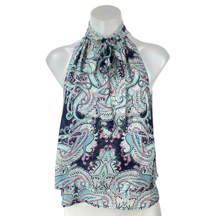 Banana Republic Multicolor Paisley Halter Sleeveless Tie Blouse Top Size XXS