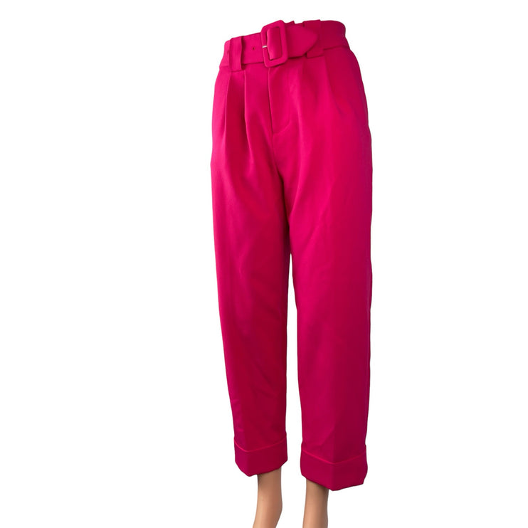 & Other Stories Pink Pleated Belted High Rise Straight Trousers Dress Pants Sz 0