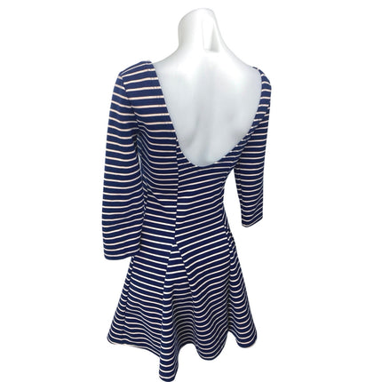 Free People Blue White Striped Embroidered Long Sleeve Fit & Flare Mini Dress XS