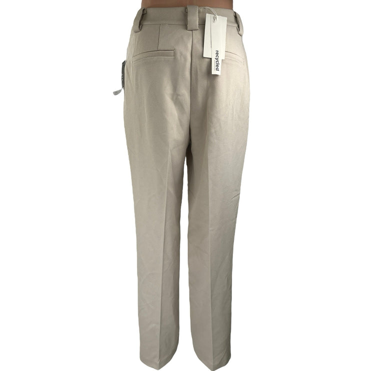 NEW NA-KD Women's Cream Twill High Waisted Straight Leg Trousers Dress Pants 36