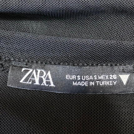 Zara Black Long Sleeve Sheer Mesh Crew Neck See Though Tee Shirt Bodysuit Top S