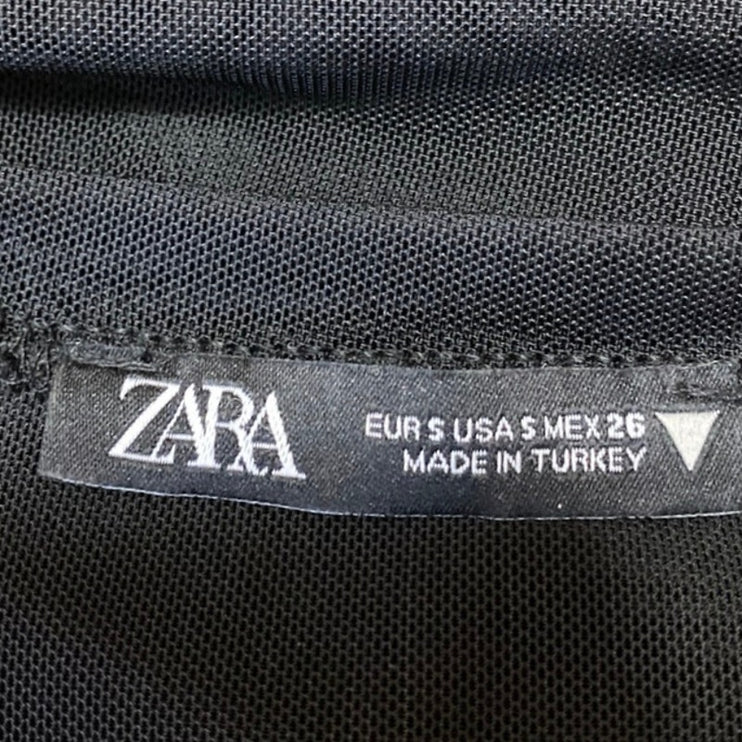 Zara Black Long Sleeve Sheer Mesh Crew Neck See Though Tee Shirt Bodysuit Top S