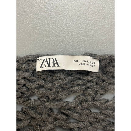 Zara Women's Black Crochet Knit Long Sleeve Sheer Beach Swim Cover Up Top Size L