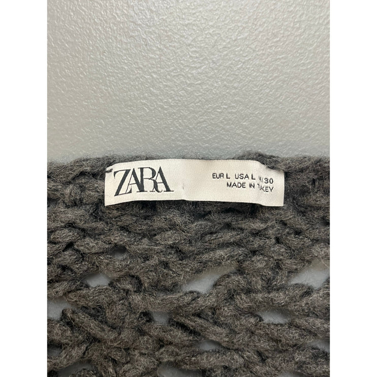 Zara Women's Black Crochet Knit Long Sleeve Sheer Beach Swim Cover Up Top Size L