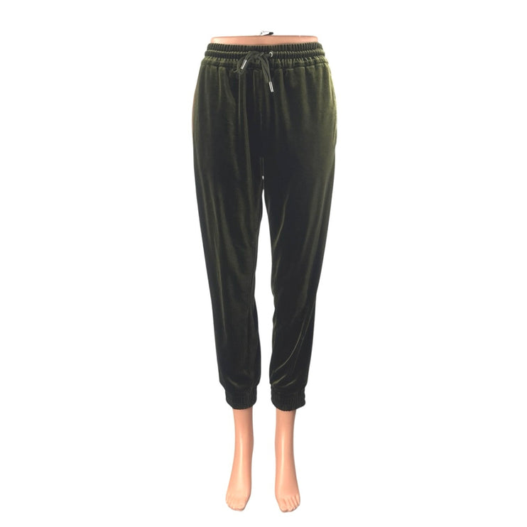 Zara Women's Green Velvet Velour Colorblock High Rise Jogger Sweat Pants Size XS