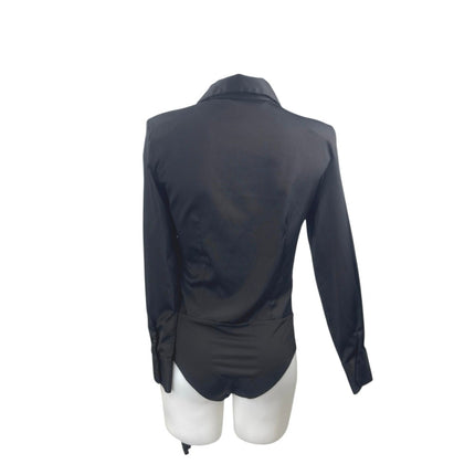 Zara Women's Black Long Sleeve Button Down Shirt Blouse Bodysuit Top Size S