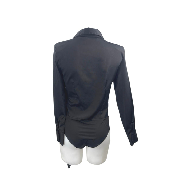 Zara Women's Black Long Sleeve Button Down Shirt Blouse Bodysuit Top Size S
