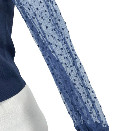 Zara Women's Blue Knit Organza Turtleneck Long Sleeves Crop Sweater Top Size M