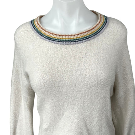 Madewell Gladwell White Rainbow Trim Knit Long Sleeve Pullover Sweater Top Sz S