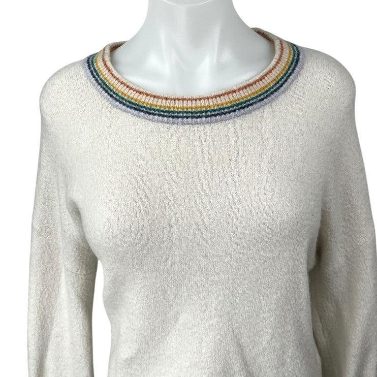 Madewell Gladwell White Rainbow Trim Knit Long Sleeve Pullover Sweater Top Sz S
