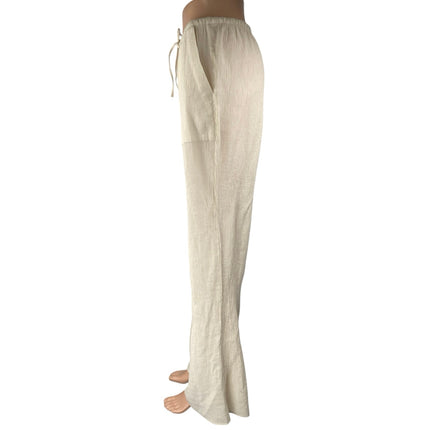 NEW Zara Beige Crinkled Textured Wide Leg High Waist Trousers Lounge Pants Sz S