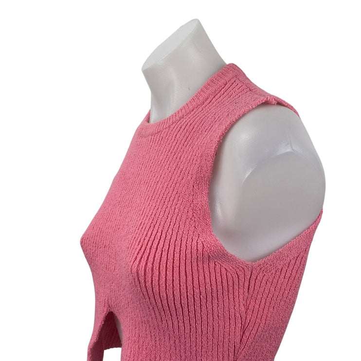 Zara Women's Pink Slit Split Ribbed Knit High Neck Sleeveless Sweater Vest Top S