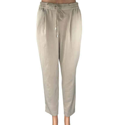 Zara Women's Beige High Waisted Pleated Drawstring Tapered Trousers Pants Size S