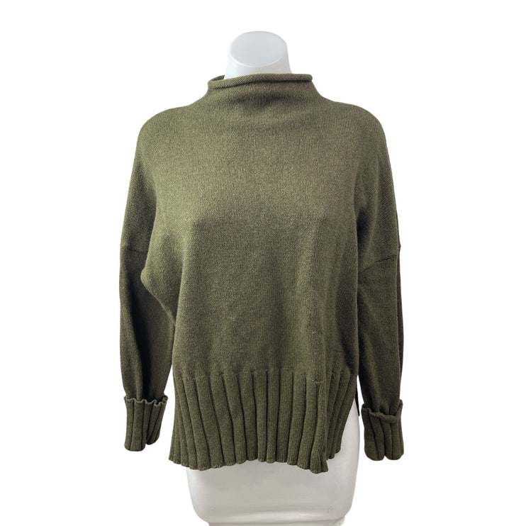 Madewell Women's Green Merino Wool Long Sleeve Slit Mock Neck Sweater Top Size S