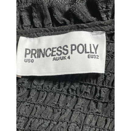 Princess Polly Black Smocked Ruffle Scoop Pleated Short Sleeve Romper Shorts 0