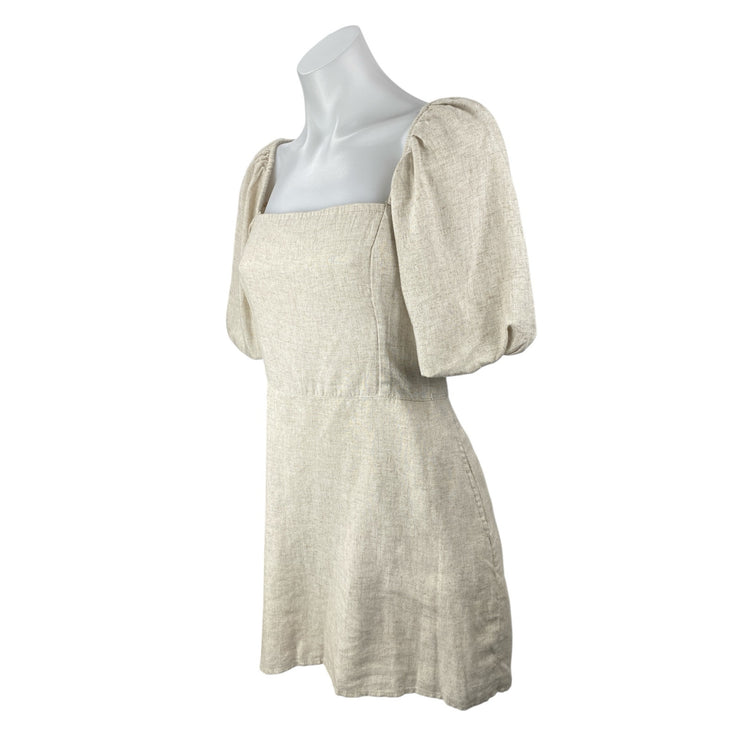 Abercrombie & Fitch Beige Linen Short Puff Sleeve Square Neck ALine Mini Dress S