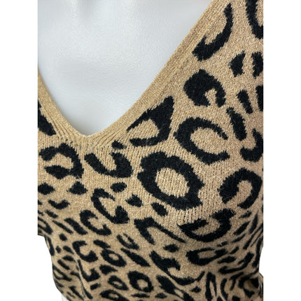 Abercrombie & Fitch Beige Black Leopard Sleeveless V Neck Sweater Tank Top Sz M
