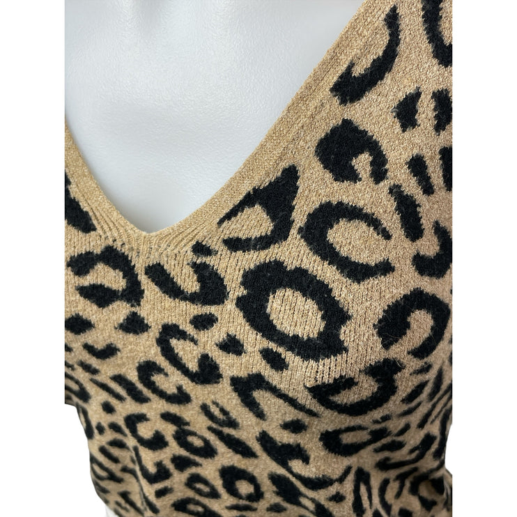 Abercrombie & Fitch Beige Black Leopard Sleeveless V Neck Sweater Tank Top Sz M