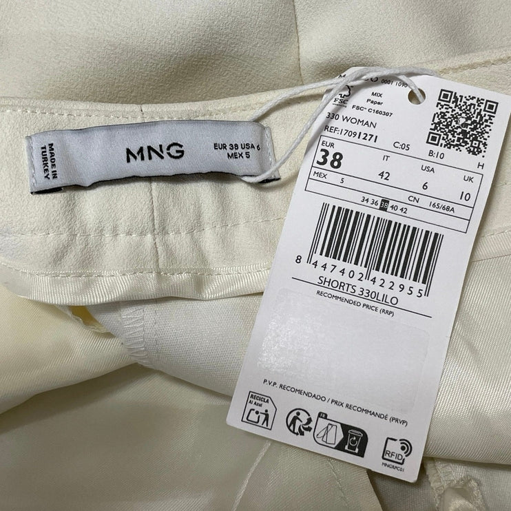 NEW MNG Mango Womens White High Waisted Wide Leg Tailored Chino Shorts Size 6