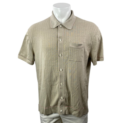 Todd Snyder Mens Beige Silk Rib Knit Tailored Short Sleeve Button Down Shirt XL