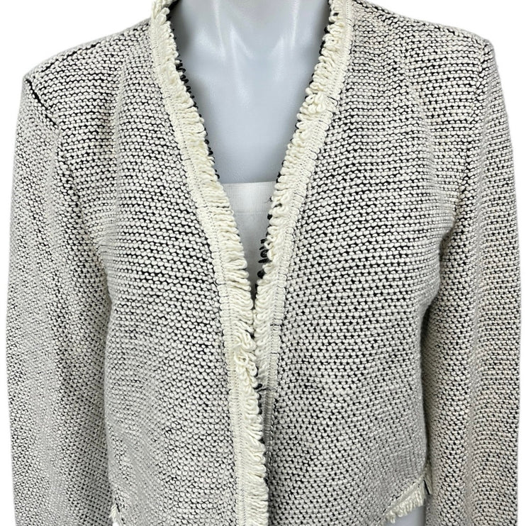Bagatelle Gray Metallic Tweed Long Sleeve Open Front Fringe Blazer Coat Jacket S