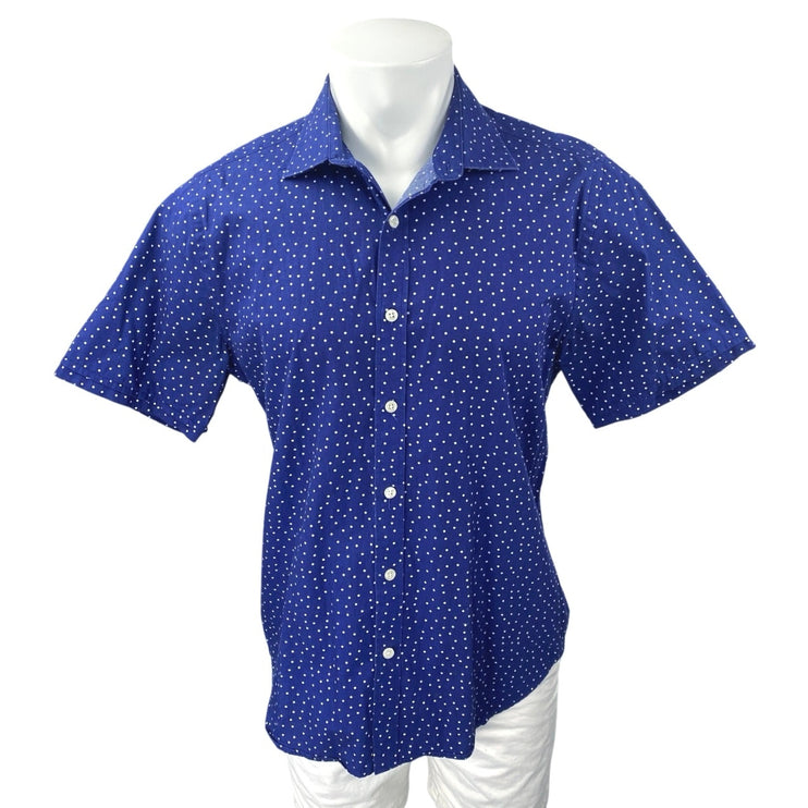 Aqua Men's Blue Polka Dot Short Sleeve Classic Button Down Shirt Top Size M