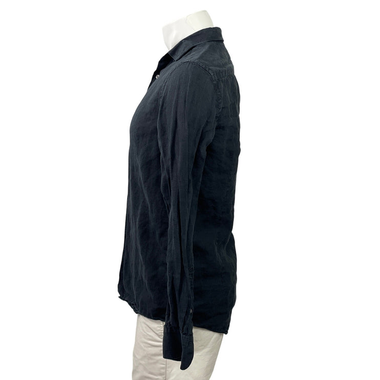 Massimo Dutti Men's Black 100% Linen Long Sleeve Button Down Shirt Top Size S