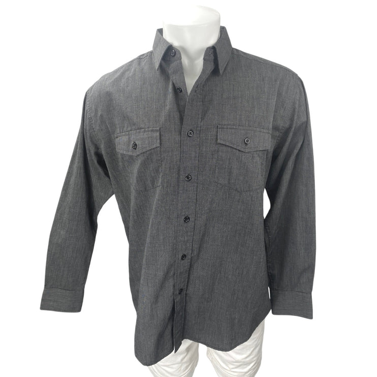 Beverly Hills Polo Club Men's Dark Gray Long Sleeve Button Up Shirt Top Size L