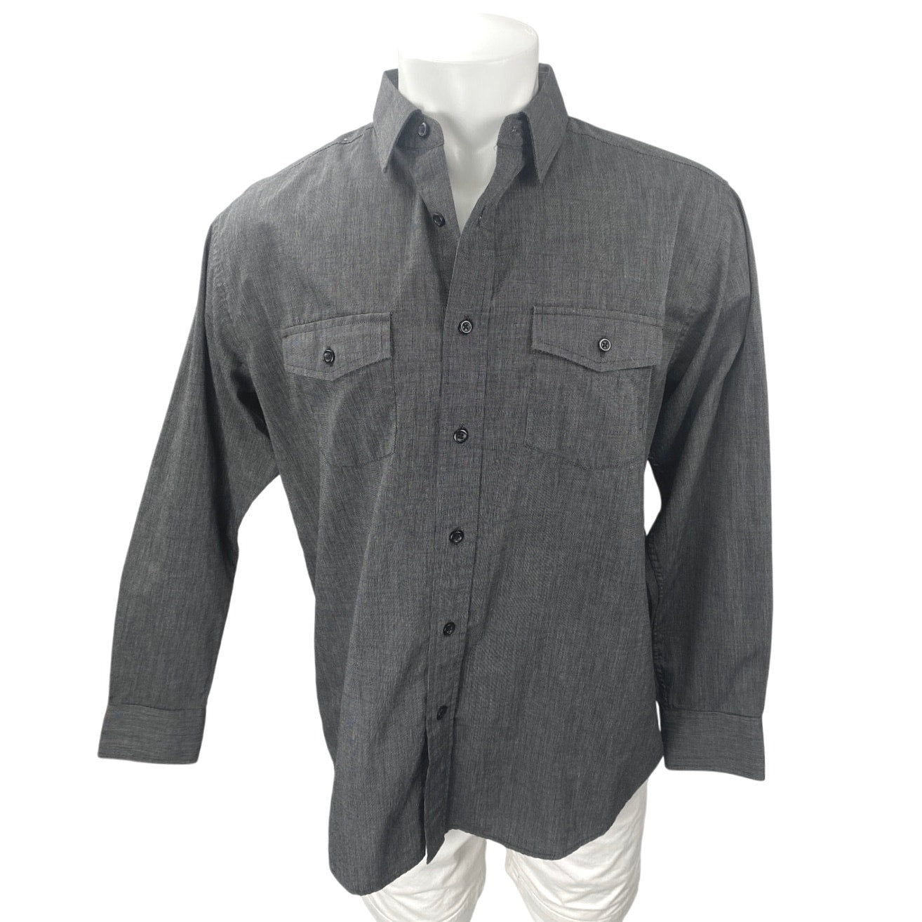 Beverly Hills Polo Club Men's Dark Gray Long Sleeve Button Up Shirt Top Size L