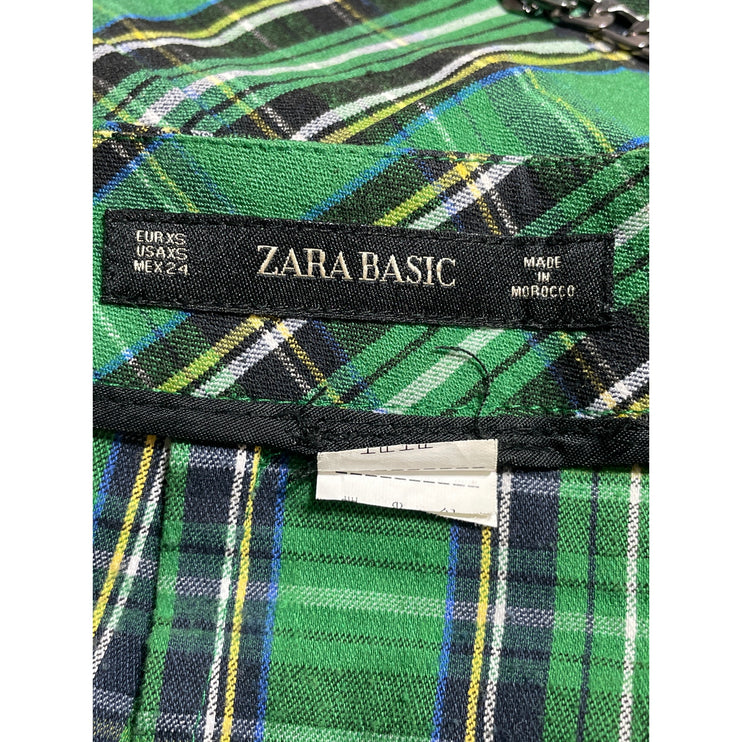 Zara Women's Green Plaid Check Chain High Rise Mini Straight A-Line Skirt Sz XS