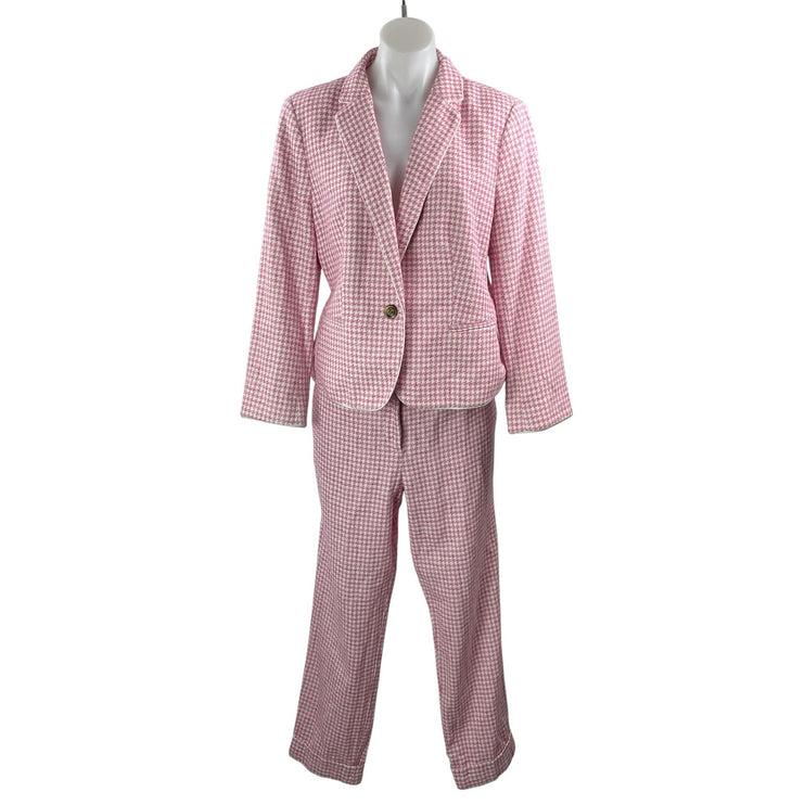 Ann Taylor Curvy Fit Pink Houndstooth Blazer Dress Pants Two Piece Set Size 10