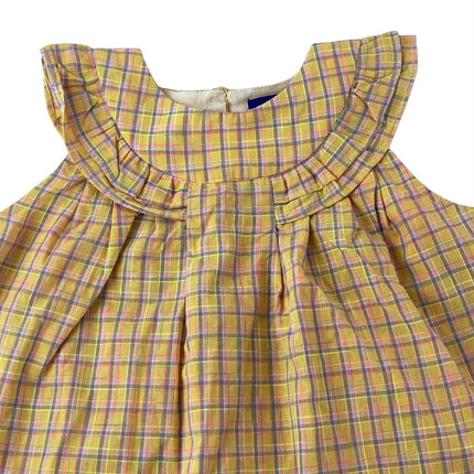 Maison Me Diana Kids Girls Yellow Ruffle Collar Plaid Checkered Blouse Top Sz 4Y