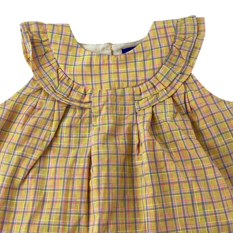 Maison Me Diana Kids Girls Yellow Ruffle Collar Plaid Checkered Blouse Top Sz 4Y