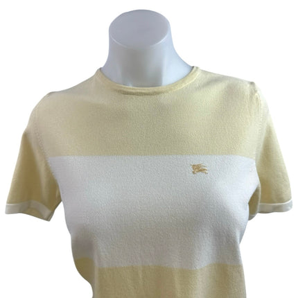 Burberrys Cream White Colorblock Knit Short Sleeve Sweater Tee T-Shirt Top Sz 6